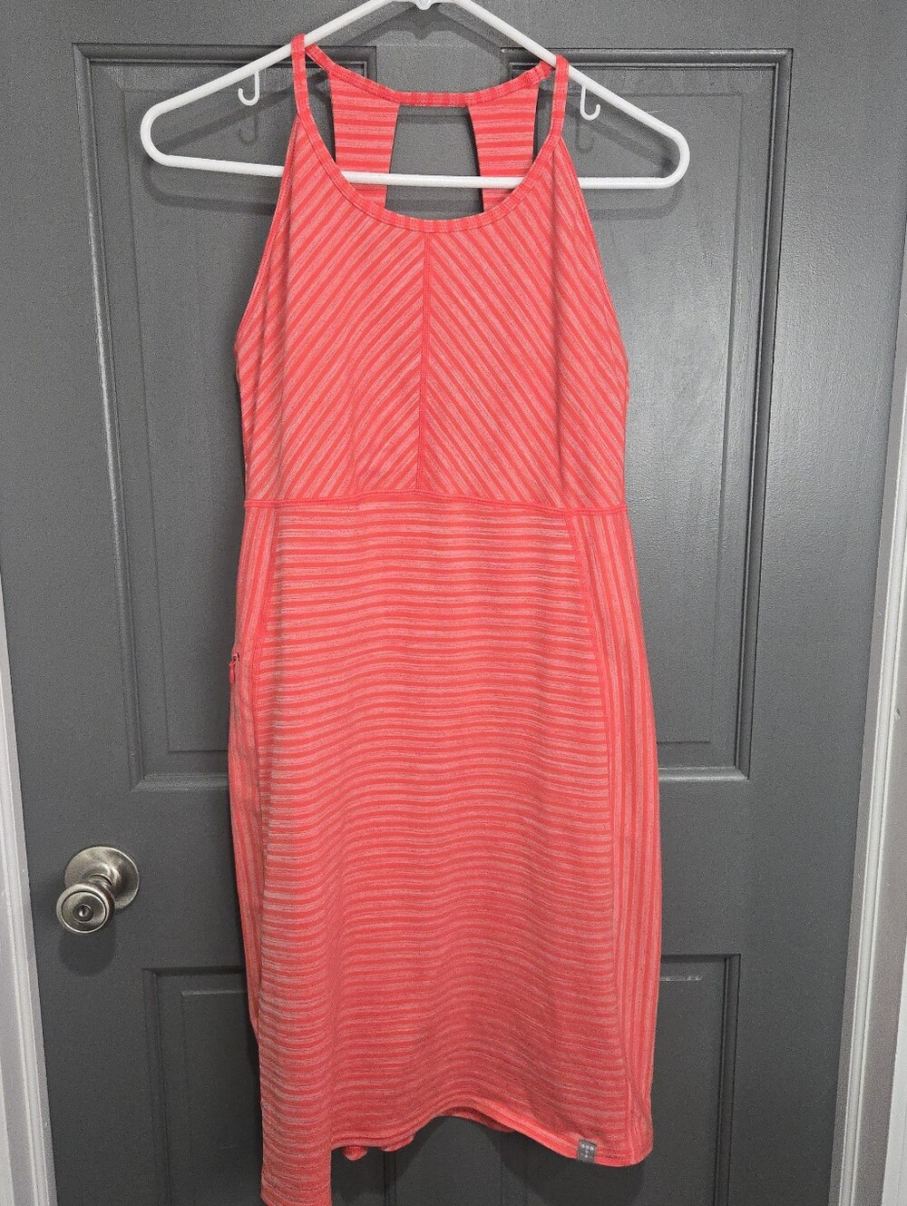 Tile Nine Coral Striped Halter Dress